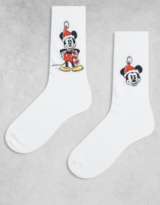 Asos Design Disney 2-pack Socks With Mickey Santa Graphic In White