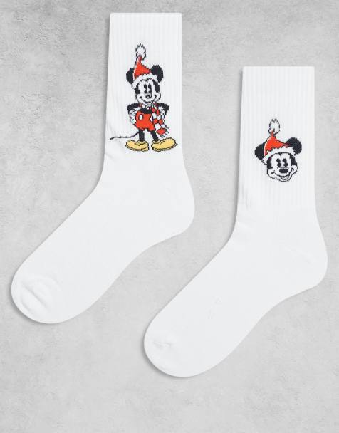ASOS DESIGN Disney 2 pack socks with Mickey Santa graphic in white - view 1