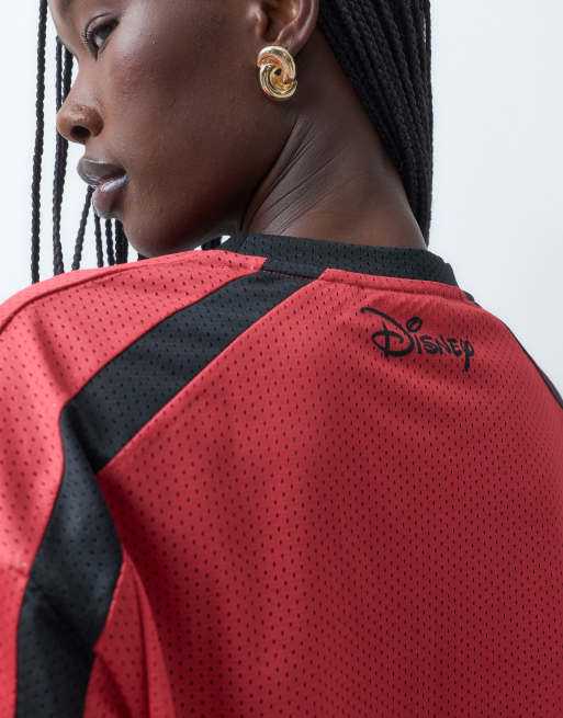 ASOS DESIGN Disney airtex mesh oversized T-shirt met Mickey Mouse varsityprint in rood, 2 van 5