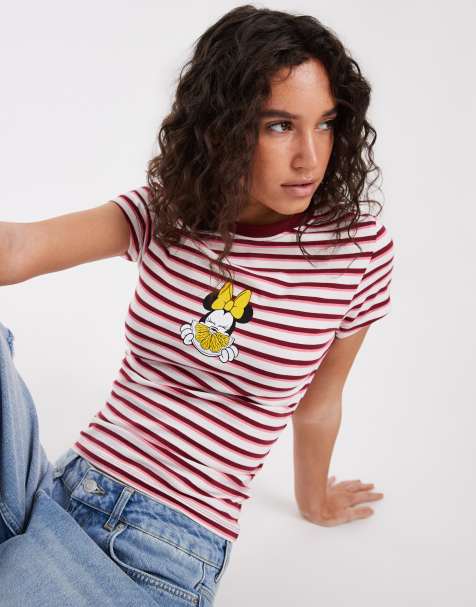ASOS DESIGN Disney baby tee con stampa Minnie al limone a righe rosa - view 1