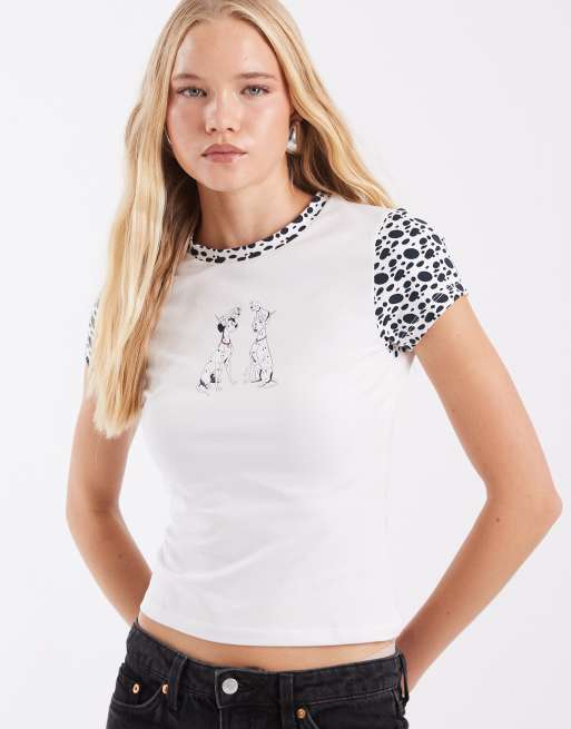 ASOS DESIGN Disney baby tee met 101 Dalmatians-print in wit, 3 van 4