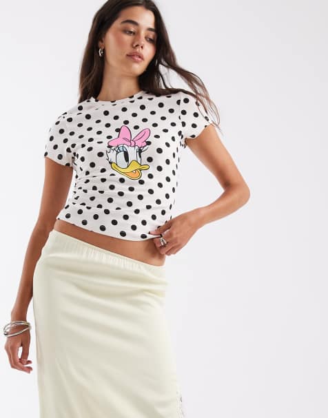 ASOS DESIGN Disney baby tee with Daisy Duck print in baby pink polka dot print - view 1