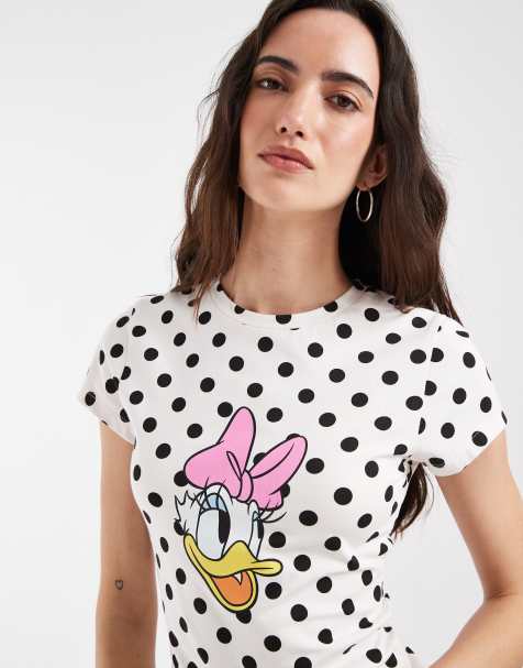 ASOS DESIGN Disney baby tee with Daisy Duck print in baby pink polka dot - view 1