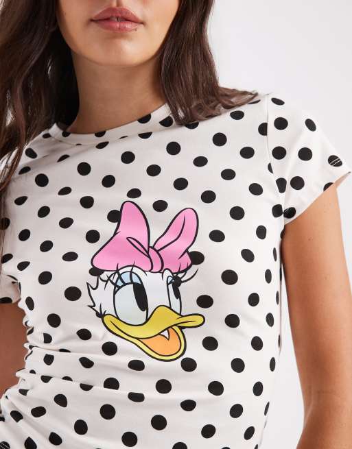 ASOS DESIGN Disney baby tee with Daisy Duck print in baby pink polka dot, 3 of 4