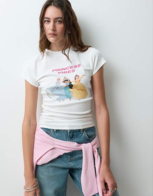 ASOS DESIGN Disney baby tee with Princess slogan print in white, 3 of 5