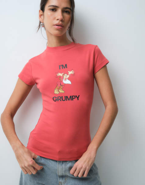 ASOS DESIGN Disney baby tee with slogan Grumpy print in rust