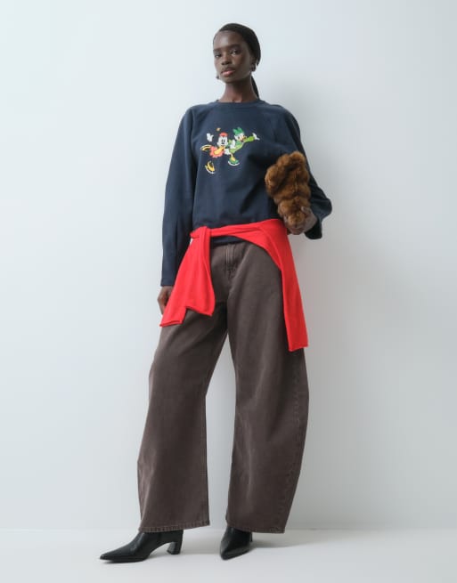 ASOS DESIGN Disney balloon sleeve sweatshirt with Minnie and Daisy print in navy, 4 of 5