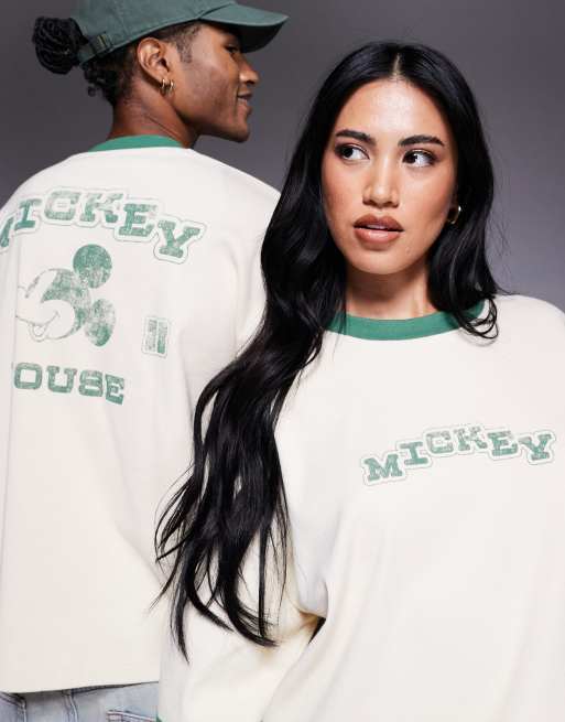 ASOS DESIGN – Disney – Benvit t-shirt i unisex-modell med boxig passform och Mickey Mouse-tryck, 3 av 4