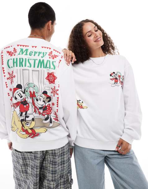 ASOS DESIGN – Disney – Biała bluza oversize ze świątecznym motywem z Myszką Miki i Myszką Minnie - view 1
