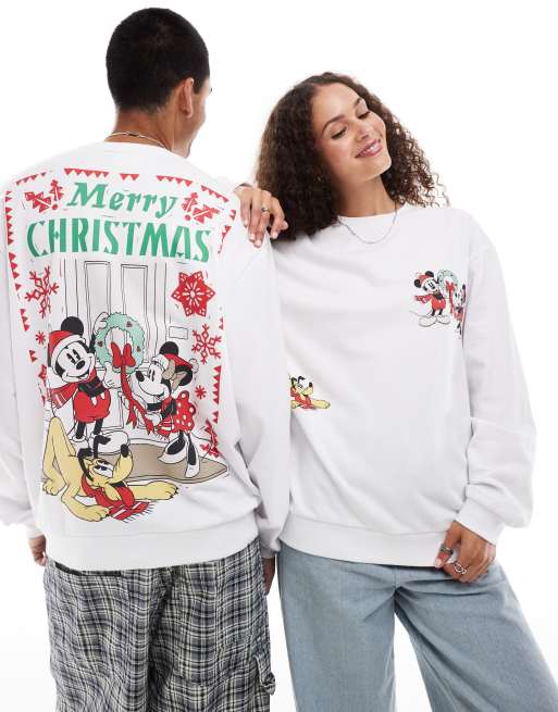 ASOS DESIGN – Disney – Biała bluza oversize ze świątecznym motywem z Myszką Miki i Myszką Minnie
