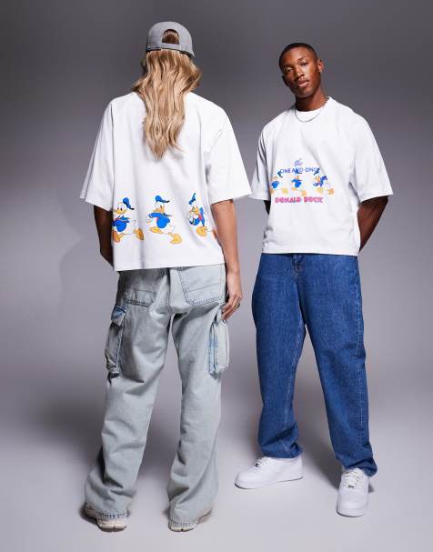 ASOS DESIGN – Disney – Biały raglanowy T-shirt oversize unisex z nadrukiem Kaczora Donalda - view 1