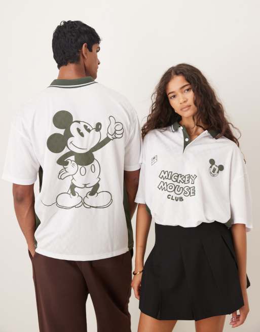 ASOS DESIGN – Disney – Biały T-shirt oversize w futbolowym stylu unisex z nadrukiem z Myszką Miki