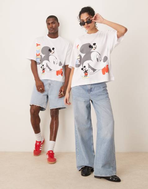 ASOS DESIGN – Disney – Biały T-shirt unisex o pudełkowym fasonie oversize z nadrukiem z Myszką Miki - view 1