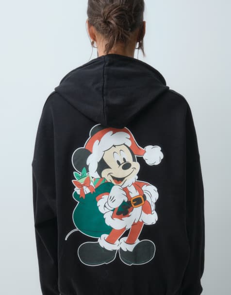 ASOS DESIGN Disney bluza z kapturem z nadrukiem Mickey w stroju Świętego Mikołaja, czarna - view 1