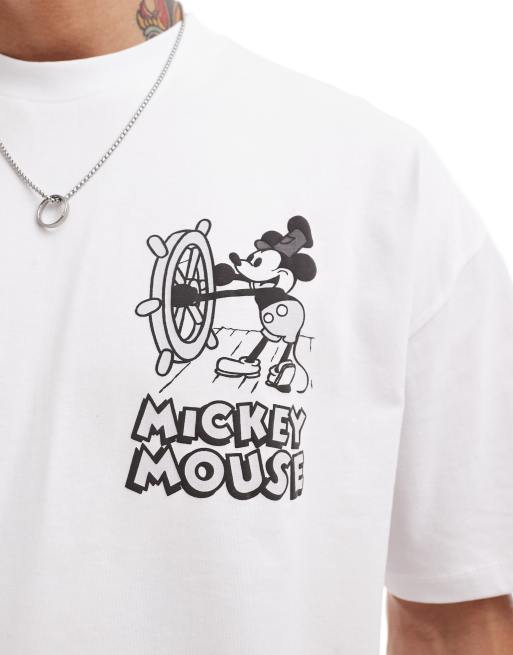 ASOS DESIGN Disney boxy oversized license T-shirt with Mickey Mouse Steamboat Willie prints in white, 2 of 4