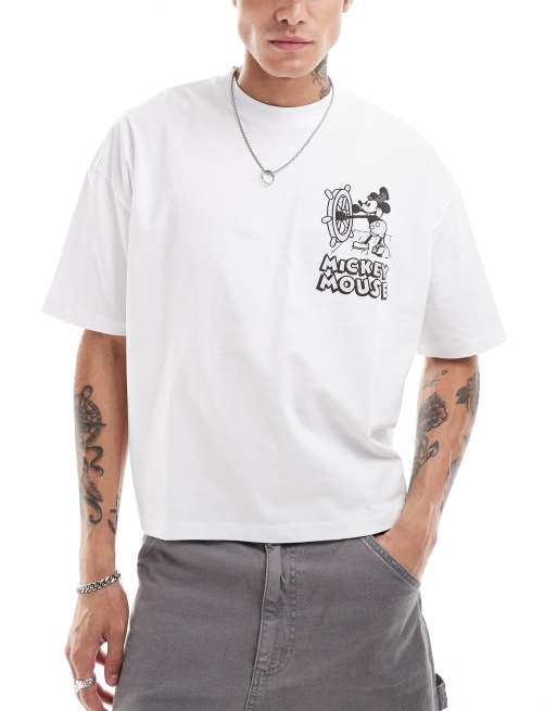 ASOS DESIGN Disney boxy oversized license T-shirt with Mickey Mouse Steamboat Willie prints in white, 3 of 4