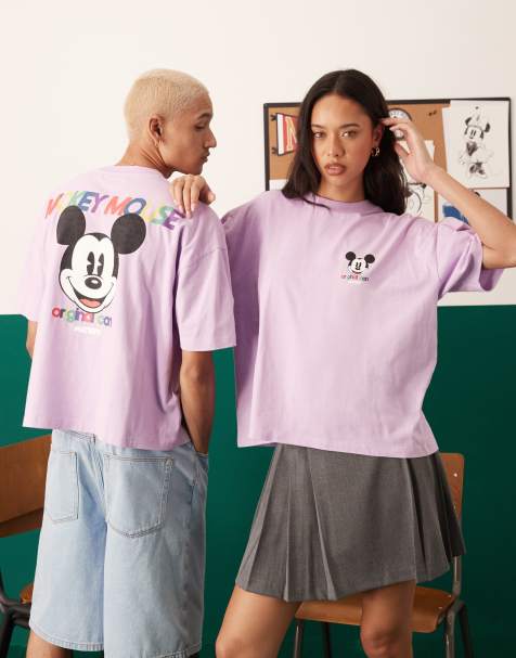 ASOS DESIGN Disney boxy oversized t-shirt with Mickey Mouse puff prints in lilac - view 1
