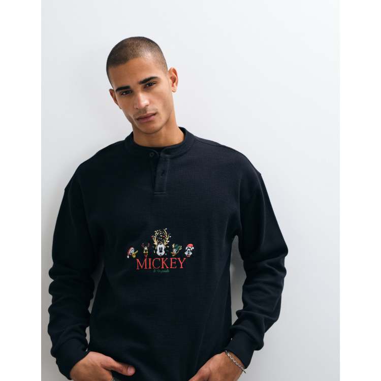 ASOS DESIGN Disney boxy oversized waffle henley with Christmas
