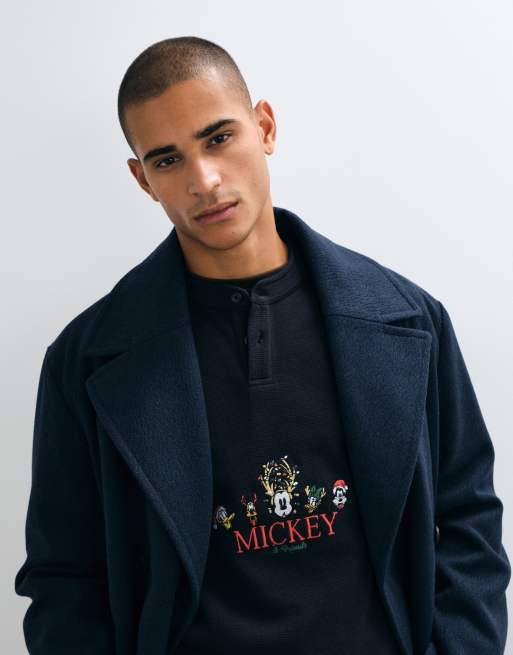 ASOS DESIGN Disney boxy oversized waffle henley with Christmas Mickey Mouse print in Asphalt, 4 of 5