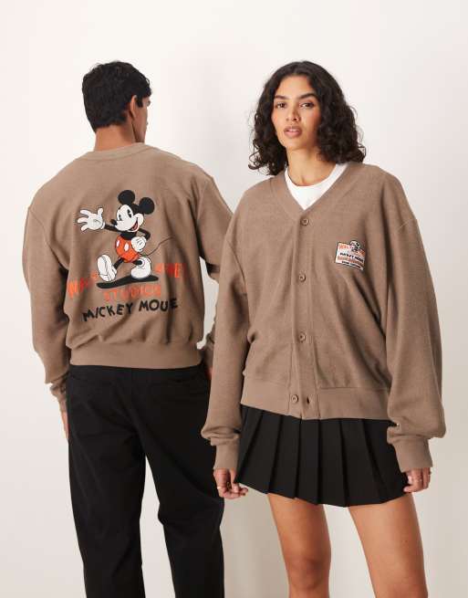 ASOS DESIGN – Disney – Brązowy kardigan unisex oversize z nadrukiem z Myszką Miki