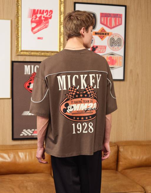 ASOS DESIGN – Disney – Brun t-shirt i racingstil och oversize med Musse Pigg-tryck, 5 av 5
