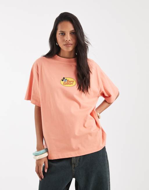 ASOS DESIGN Disney camiseta oversize con estampado de Mickey Mouse y fruta papaya en naranja, 4 de 4