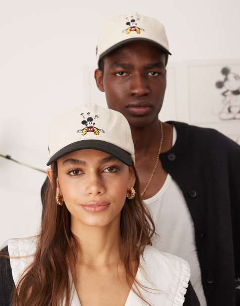 ASOS DESIGN - Disney - Cappellino vintage stile college color écru con visiera nera a contrasto e motivo di Topolino - view 1
