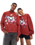 ASOS DESIGN Disney Christmas boxy oversized sweatshirt with Mickey Mouse & Minnie Mouse print in burgundy-Red