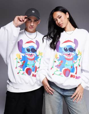 Asos Design Disney Christmas Extreme Oversized Sweatshirt With Stitch Front Print In White