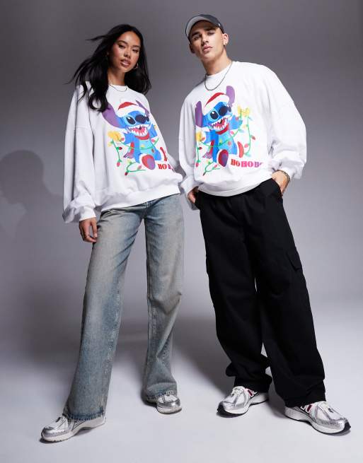 ASOS DESIGN Disney Christmas extreme oversized sweatshirt with Stitch front print in white