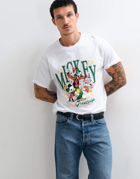 ASOS DESIGN Disney Christmas luźny T-shirt z Mickey and Friends w kolorze białym - view 1