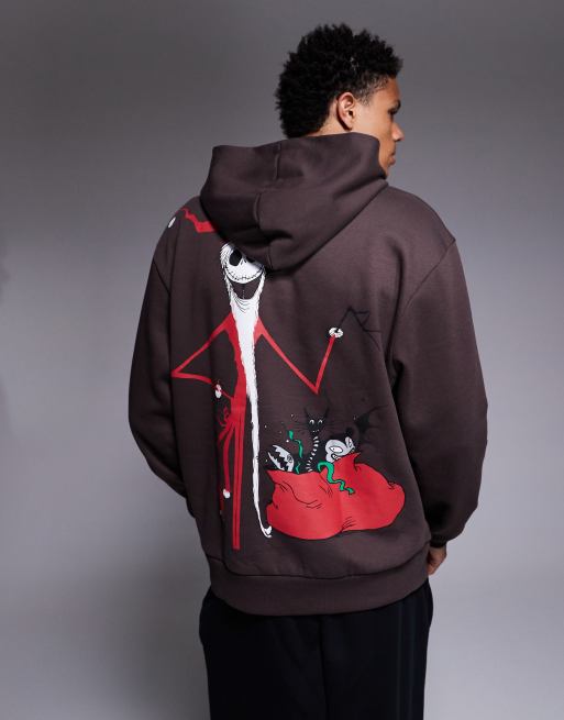 ASOS DESIGN Disney Christmas relaxed hoodie with Tim Burton Jack print in brown, 4 of 4
