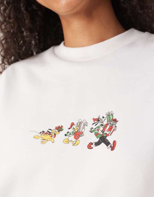 ASOS DESIGN Disney Christmas Relaxed sweatshirt with Mickey & friends prints in white