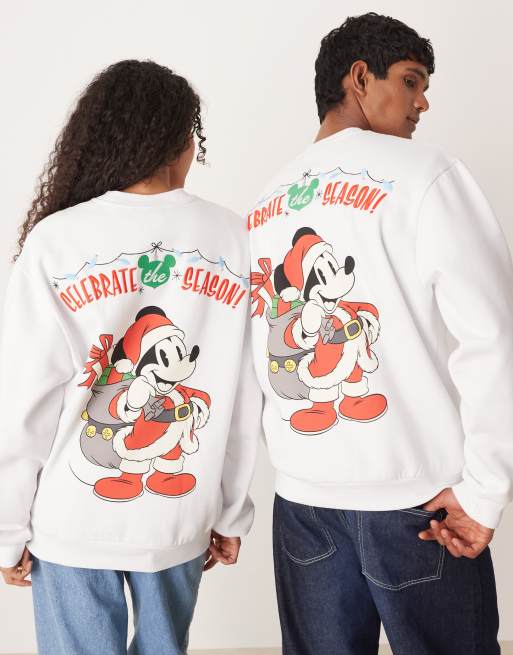 ASOS DESIGN Disney Christmas Relaxed sweatshirt with Mickey & friends prints in white