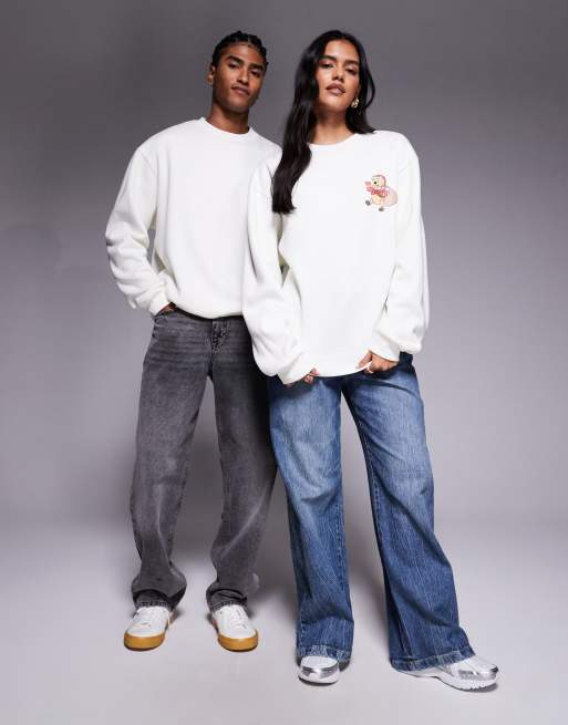 ASOS DESIGN Disney Christmas Relaxed sweatshirt with Winnie The Pooh prints in off-white