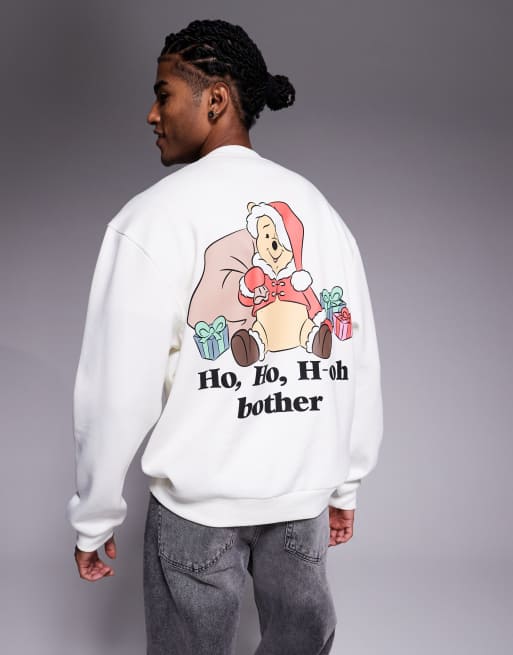 ASOS DESIGN Disney Christmas Relaxed sweatshirt with Winnie The Pooh prints in off-white