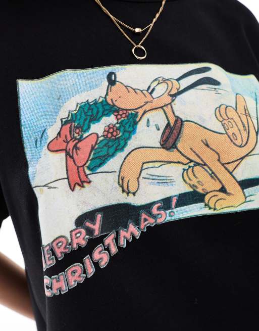 ASOS DESIGN - Disney Christmas - T-shirt oversize squadrata nera con stampa "Pluto" sul davanti, 2 di 4