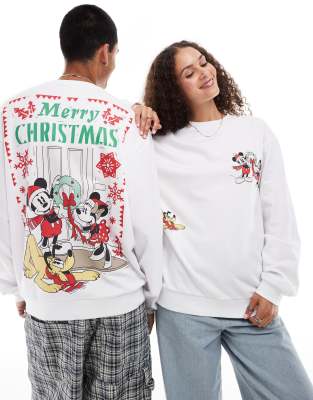 ASOS DESIGN - Disney - Christmas - Weihnachtliches Oversize-Sweatshirt in Weiß mit „Micky- & Minnie-Maus"-Prints