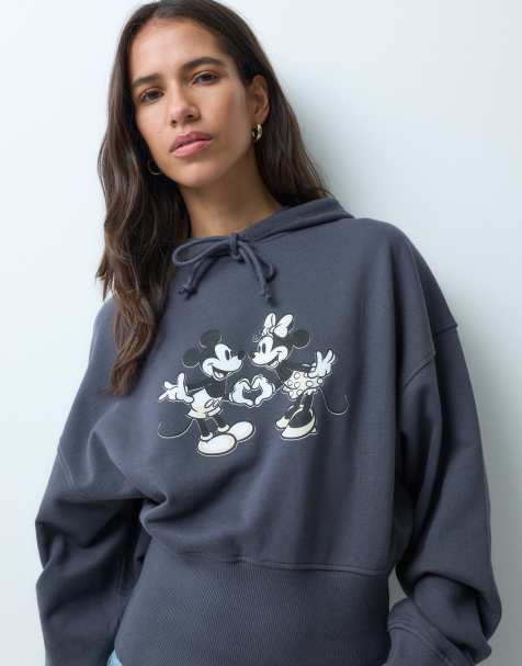ASOS DESIGN Disney cinched waist hoodie with Mickey Mouse print in black