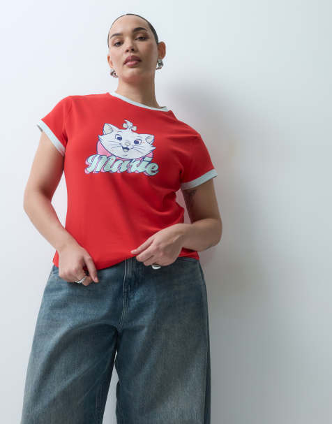 ASOS DESIGN Disney Curve baby T-shirt met Marie in rood - view 1