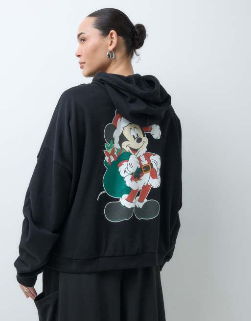 ASOS DESIGN Disney curve hoodie with Santa Mickey print in black, 5 of 5
