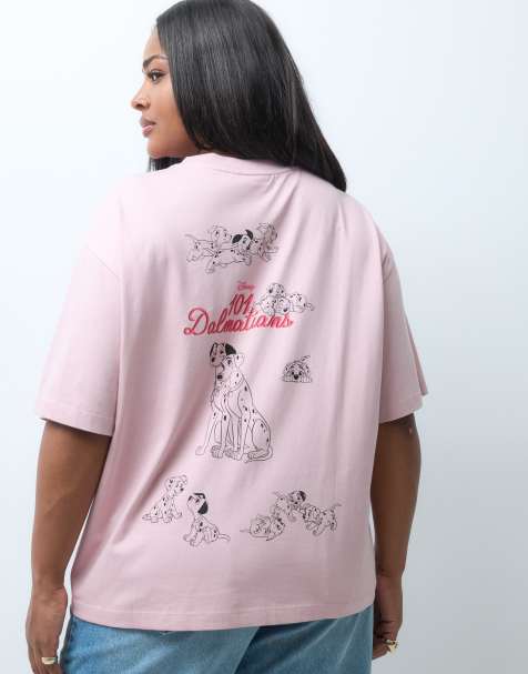 ASOS DESIGN Disney curve oversized t-shirt with 101 Dalmatian print in pink - view 1