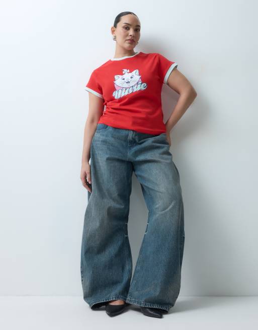 ASOS DESIGN Disney curve ringer baby tee with Marie in red, 3 of 5