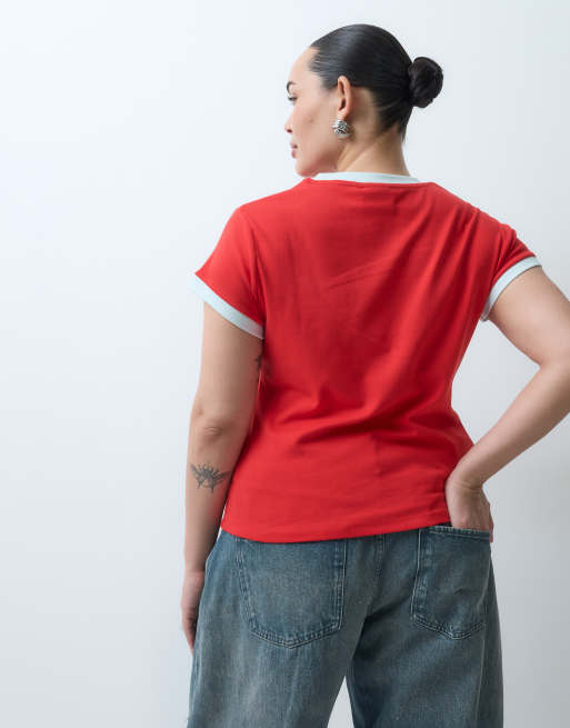 ASOS DESIGN Disney curve ringer baby tee with Marie in red, 4 of 5