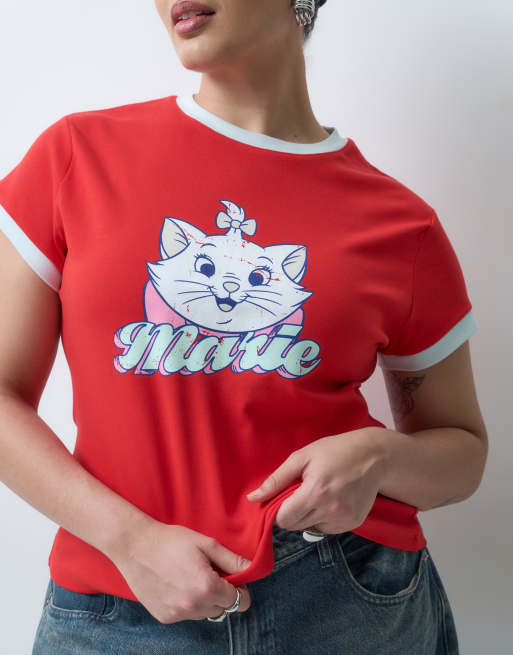 ASOS DESIGN Disney curve ringer baby tee with Marie in red, 5 of 5