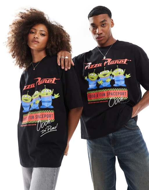 ASOS DESIGN Disney – Czarny T-shirt oversize z nadrukiem z motywem Pizza Planet z Toy Story