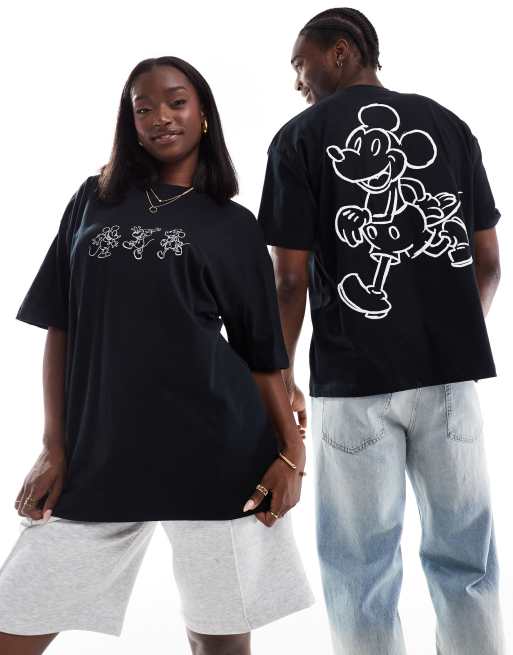 ASOS DESIGN – Disney – Czarny T-shirt unisex o fasonie oversize z rysunkowym nadrukiem z Myszką Miki
