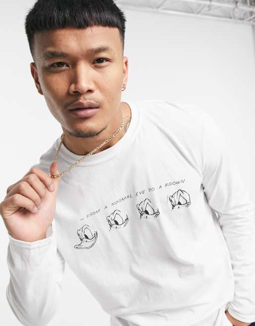 ASOS DESIGN - Disney Donald Duck - Oversized T-shirt met lange mouwen en print op de borst in wit