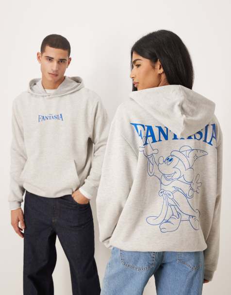 ASOS DESIGN - Disney Fantasia - Felpa con cappuccio oversize unisex blu con stampa di Topolino - view 1