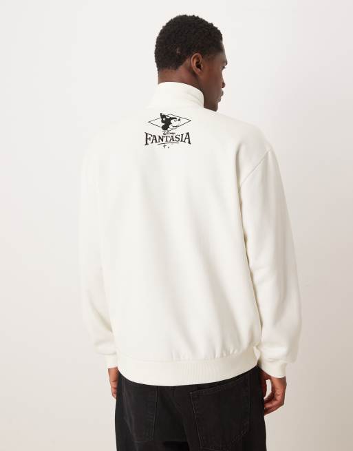 ASOS DESIGN – Disney Fantasia – Lässiger Pullover in Weiß mit 1/4-Reißverschluss und Mickey-Mouse-Stickerei, 4 von 4